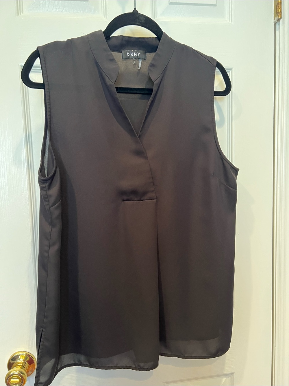 DKNY Sleeveless V-Neck Blouse in Dark Brown